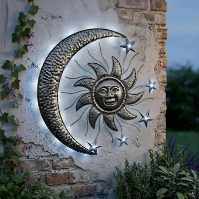 Produktbild von abc HOME | Wanddeko Sonne & Mond | LEDs | Solarpanel | Lichtsensor | 70 cm B