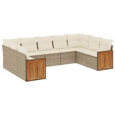Produktbild von 9-tlg. Garten-Sofagarnitur mit Kissen Grau Poly Rattan