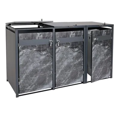 Produktbild von 3er Mülltonnenverkleidung HWC-J82, Mülltonnenbox, erweiterbar, Metall 80kg, anthrazit Marmor-Optik dunkel