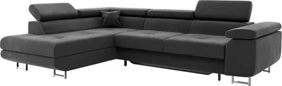 Produktbild von MEBLINI Schlafcouch mit Bettkasten - Ecksofa mit Schlaffunktion - Sofa mit Relaxfunktion und Kopfstützen - Couch L-Form - Eckcouch - Wohnlandschaft - CARL - 272x202x63cm Links - Dunkelgrau Samt