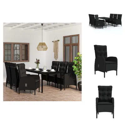 Produktbild von vidaXL 7-tlg. Garten-Essgruppe mit Kissen Schwarz -  Gartenmöbel-Sets
