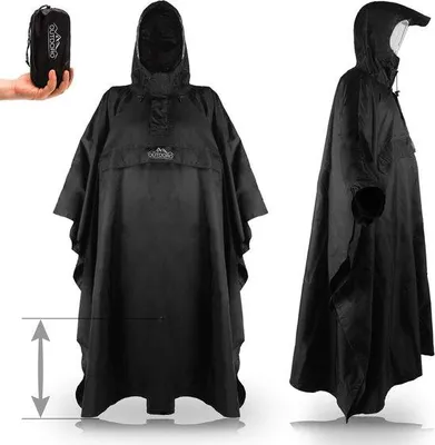 Produktbild von Famanu Regenponcho mit Reißverschluss und Sichtfenster - verstellbare Länge - uni für Damen und Herren - Einheitsgröße 155-195 (schwarz)
