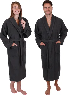Produktbild von Betz Bademantel Frottee mit Schalkragen für Herren und Damen Berlin 100% Baumwolle Saunabademantel - langer Bademantel - Saunamantel Größe - L/XL -graphit