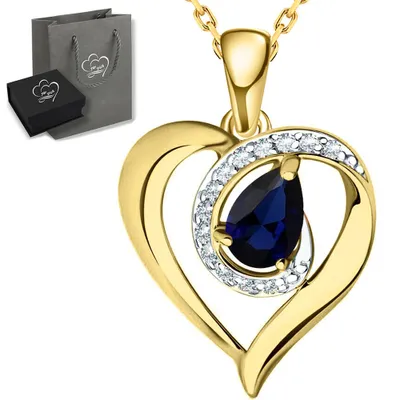 Produktbild von Damen Kette ECHTER Saphir Edelstein Silber 925 goldene Herzkette Frauen Halskette mit Herz Anhänger gold Geschenk für Ehefrau Freundin Weihnachten