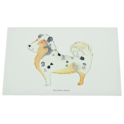 Produktbild von Mr. & Mrs. Panda Schneidebrett Glas Hund Australien Shepherd - Weiß - Geschenk, Schneideplatte, Schneidbrett, Sprüche, Aus, Hackbrett, Spruch, Wauwau