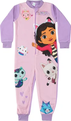 Produktbild von Gabby's Dollhouse Jumpsuit für Mädchen - Overall Kinder Pyjama Schlafanzug langarm Rosa/Lila 110-116