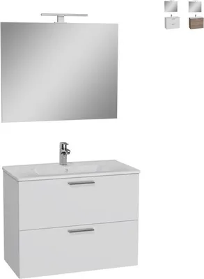 Immagine prodotto di Mobile pensile da bagno da 80 cm con lavabo, 2 cassetti e specchio a LED Mia - Bianco