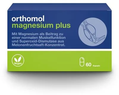 Produktbild von Orthomol Magnesium Plus - für eine normale Muskelfunktion - mit 150 mg Magnesium pro Kapsel und Superoxid-Dismutase aus Melonenfruchtsaft-Konzentrat, 60 St. Kapseln