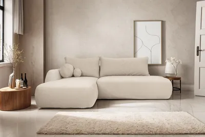Image de Fabo Canapé d'angle avec fonction de couchage et espace pour la literie, tissu Quelle Beige clair Tissu gauche
