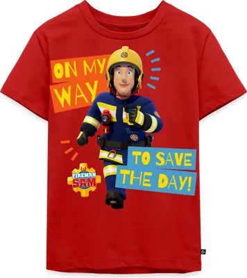 Produktbild von Spreadshirt Feuerwehrmann Sam™ On My Way To Save The Day Kinder Premium T-Shirt, 98/104 (2 Jahre), Rot