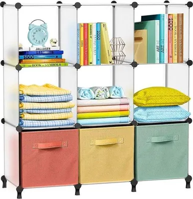 Produktbild von Famanu Kleiderschrank mit 9 Fächern, praktischen Regalen, DIY-Platten, weiß