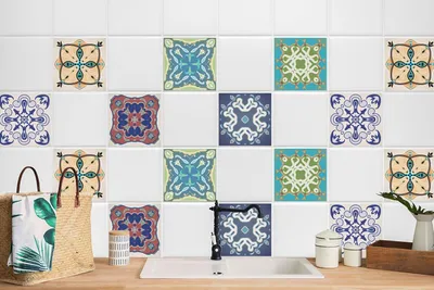Produktbild von 24 Stück Laminierter Selbstklebende Für Bad Küche Wandaufkleber Bodenfliesen Bunte Mosaik 20 x 20 cm