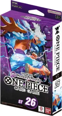 A product box for a One Piece card game starter deck featuring Monkey D. Luffy.