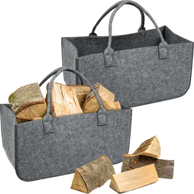Produktbild von XMTECH 4 kusy tašek na palivové dřevo Plstěná taška Shopper s držadly na přenášení Košík na palivové dřevo a noviny 25x25x50 cm světle šedá