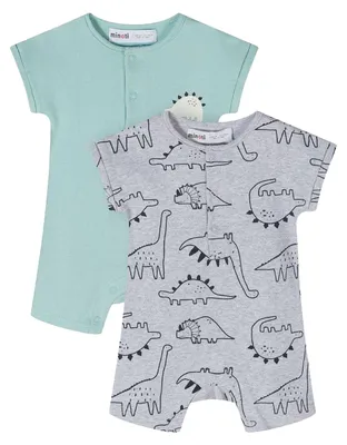 Image de Minoti - Grenouillères pour bébés garçons, manches courtes (lot de 2) MN612 (nouveau-nés) (vert menthe/gris)