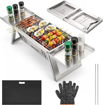 Produktbild von Tragbare Holzkohlegrill Mini Faltbar mit 4-Stufen Temperaturregelung - Camping