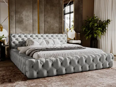 Produktbild von GRAINGOLD Glamour Polsterbett 120x200 cm Armani Bis - Premium Doppelbett, Samtstoff, Lattenrost - Bett mit Bettkasten - Hellgrau (Magic Velvet 2218)