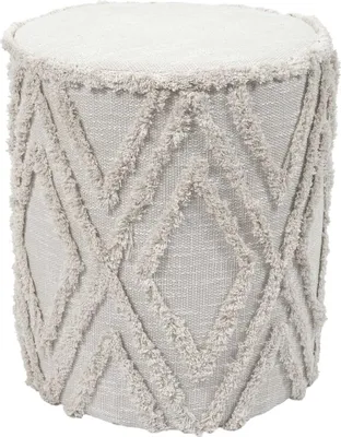 Image de HowHomely Pouffe beige Coussin d'assise 37x37x41 cm Puff Boho motif géométrique