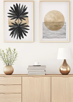Produktbild von Wallity, Dekoratives gerahmtes MDF-Gemälde (2 Stück), 30 x 40 cm | 100% MDF (3 mm), Rahmen: 100% MASSIVHOLZ (2,5 cm) | Stilvolle Wanddekoration für jedes Zuhause.