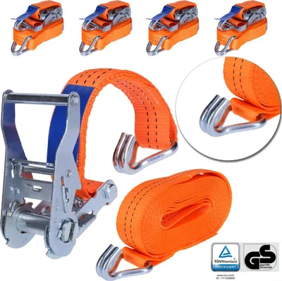 Obrázek produktu pro TP 4x vázací popruh, vázací popruh pro upevnění nákladu 2- 38 mm široký popruh, 2T (2000 kg) se špičatým hákem - 6 m