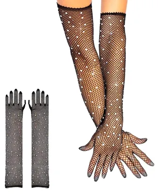 Produktbild von Lange Damenhandschuhe - Glinsternde Nethandschuhe mit Strasssteinen - yoe-zsst-xnithw
