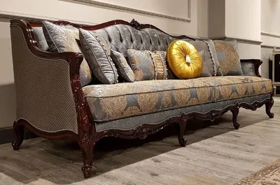 Produktbild von Casa Padrino Luxus Barock Sofa Silber / Beige / Dunkelbraun - Prunkvolles Wohnzimmer Sofa mit elegantem Muster - Barock Möbel