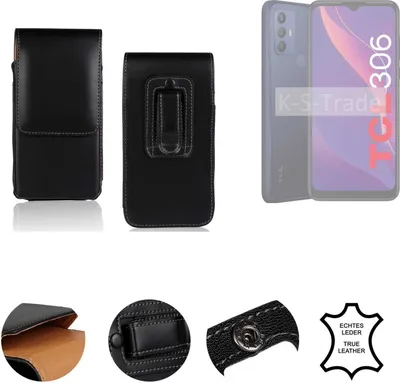 Produktbild von K-S-Trade Holster Gürteltasche Handy Hülle Schutzhülle kompatibel mit TCL 306 Handyhülle Leder schwarz, 1x