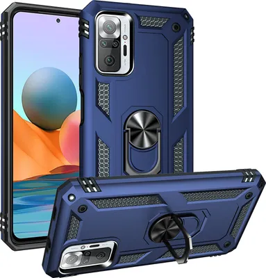 Obrázek produktu pro Pouzdro pro Xiaomi Redmi Note 10 Pro/Note 10 Pro Max dvouvrstvé robustní, vojenská ochrana pouzdro s držákem prstenu a stojánkem modré