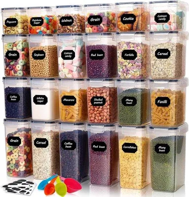 Produktbild von Vorratsdosen-Set, 24 Stück, BPA-freies Kunststoff, luftdicht, Schrankorganizer, Muesli-Box, Verschlussdose, Mottenbeutel-sicherer Vorrat.