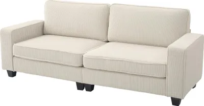Produktbild von 3-Sitzer Sofa mit Cordbezug, Wohnzimmersofa mit Federkern, bis 400 kg, 227 x 84 x 87 cm, Cremeweiß