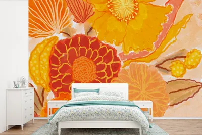 Produktbild von MuchoWow® Fototapete für Wohnzimmer oder Schlafzimmer Wandtapete Vinyl Motivtapete Vintage - Blumenstrauß - Blumen - Gelb - Farben - 600x400 cm - Vinyltapeten