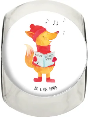 Produktbild von Mr. & Mrs. Panda Bonboniere Fuchs Sänger L 870ml - Weiß - Geschenk, Dekoglas, Weihnachten, Kaffeedose, Vorratsdose, schraubglas, Heiligabend, Süßigkeitenglas, Glasdose
