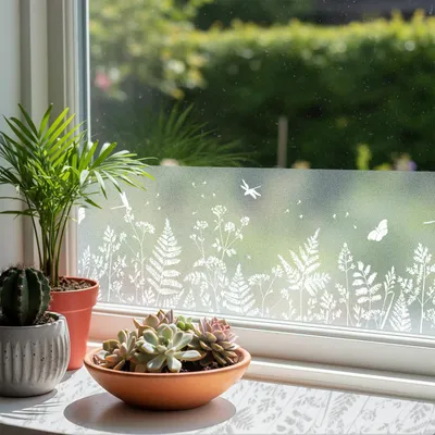 Produktbild von Statisch Fensterbordüre 20x150 cm – Wiese - Fensterfolie statisch haftend ohne Kleber für einfache Montage - Fensterbilder für Fenster und Glasflächen - Fensterdeko wiederverwendbar