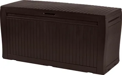 A brown storage box is shown against a white background.