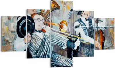 Produktbild von Bild auf Leinwand - Leinwandbild - Jazz Musik Musiker - 125x70cm - Wand Bild - Wanddeko - Leinwanddruck - Bilder - Kunstdruck - Wanddekoration - Leinwand bilder - Wandkunst - EA125x70-3422