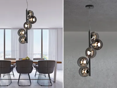 Productafbeelding van LUCE Design Neptun hanglamp, 5 lichtpunten, G9 fitting, rookglas, zwart
