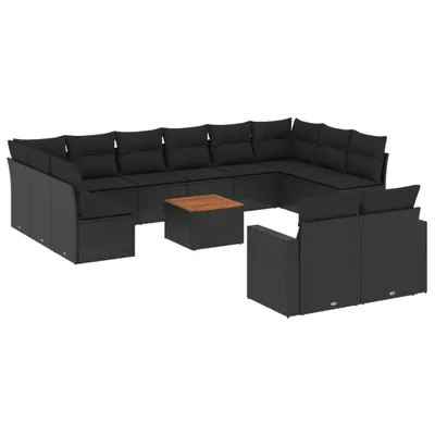 Produktbild von vidaXL 13-tlg. Garten-Sofagarnitur mit Kissen Schwarz Poly Rattan