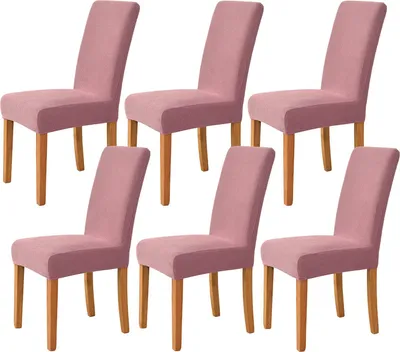 Produktbild von Stretch Stuhlhussen, Weiche Beschützer Stuhlhussen Anti-rutsch Stuhlhussen Stuhlbezug für Stuhl Esszimmer Für Bankett, Satz von 6, Rosa