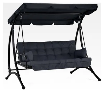 Produktbild von 3-Sitzer Hollywoodschaukel mit Liegefunktion, extra dickem Sitzkissen und Sonnendach, belastbar bis 300 kg, 201x125x173 cm, wetterfeste Gartenschaukel (grau)