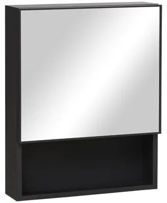 Obrázok produktu pre Zrkadlová skrinka do kúpeľne – nástenná skrinka so zrkadlom | Farba: Čierna | Rozmery: 46 x 13,5 x 58 cm
