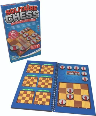 Produktbild von Ravensburger ThinkFun Solitär-Schach Brettspiel magnetisch für 1 Spieler, 120 Aufgaben