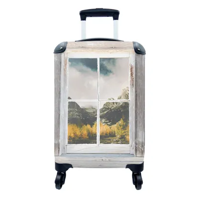 Produktbild von MuchoWow® Koffer Handgepäck Trolley Rollkoffer Kleine Reisekoffer mit 4 Rollen - Durchschaubar - Holz - Berge - Cabin Size < 55x40x23 cm & 55x40x20 cm - Fotokoffer - Kabinenkoffer - Boardgepäck - Reise-Box - Reisekoffer - Reisegepäck - Koffer mit Bild - Trolley für Kinder