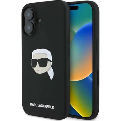 Produktbild von Karl Lagerfeld Klhmp16Sskhpplk Iphone 16 6.1 Czarny/Schwarz Hardcase Silikon Karl Kopf Druck Magsafe