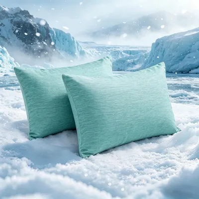 Produktbild von Kissenbezüge 40x80 cm, 2er Set kühlende Kissenhüllen aus 100% Baumwolle, mit Japanischer Arc-Chill 3.0 Kühlfaser, Grün