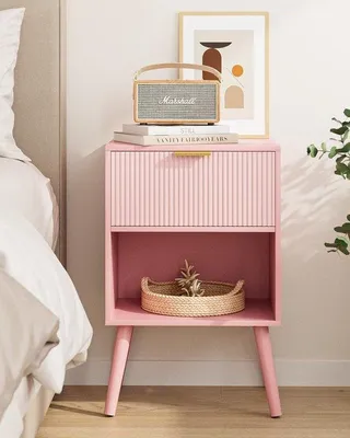 Produktbild von Apetaccat Nachttisch, Beistelltisch mit 1 Schublade und offener Ablage, Nachttische für Schlafzimmer, Wohnzimmer, 39x29x60 cm, rosa