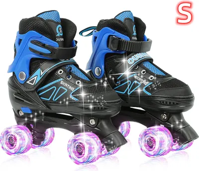 Produktbild von Kinder Rollschuhe mit Leuchtenden Rädern Roller Skates Inline Skates Verstellbar Größe 31-34 (Blau)