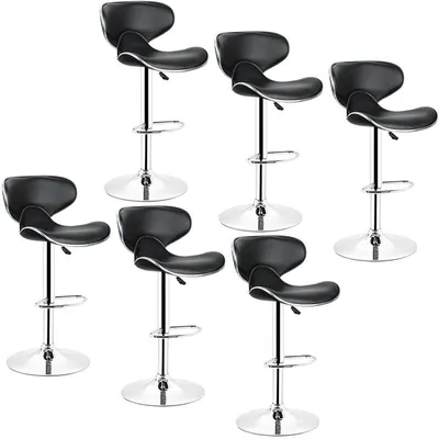 Produktbild von 6er Set Barhocker Schwarz mit Lehne aus Kunstleder 360° drehbar höhenverstellbar Barstuhl Barhocker Bistrohocker