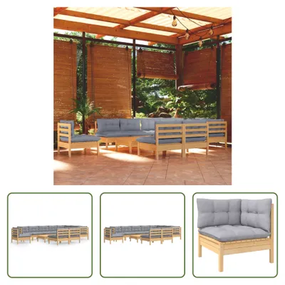 Produktbild von The Living Store 11-tlg. Garten-Lounge-Set mit Grauen Kissen Kiefer Massivholz