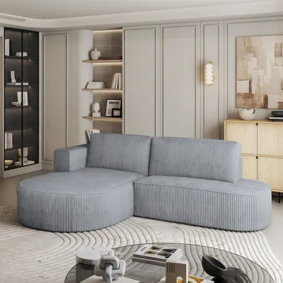 Produktbild von Masseno Ecksofa CORTIO P L-S mit Schlaffunktion L-Form, Sofa mit Bettkasten, Wohnzimmersofa, Couch, Soffa, Bettsofa, Couchgarnitur- Hellgrau, POSO 55