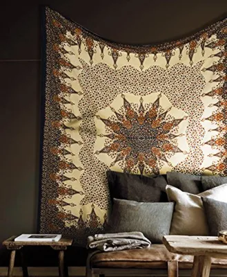 Indischer Teppich, Mandala-Blumen, 215x230 cm, Braun/Schwarz